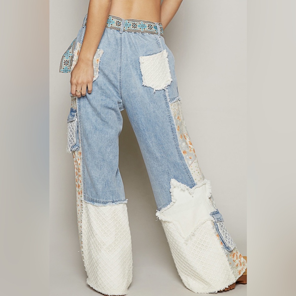1 medium left!! ✨RESTOCK✨ POL “Stardust Blooms” Wide Leg Pants | Denim - Picture 4 of 5